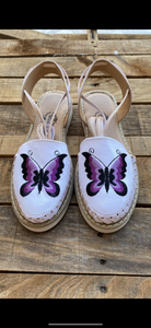 Purple Mariposa Morfo - Embroidered Lace Up Huaraches