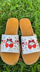 Cherry Red Coquette Mexican White Sandals