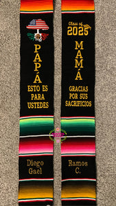 Papá Mama Gracias - Sacrifices Black Graduation Stole Sarape Sash In Stock