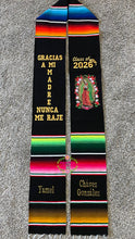 Cargar imagen en el visor de la galería, *2026* Gracias a mi Madre Floral Virgen Black Graduation Stole Sarape Sash IN STOCK
