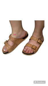 Corcho Sandals - Tan Tooled Sandals