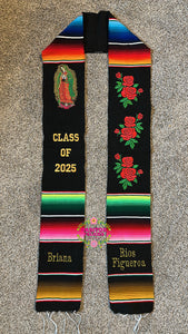 2025* Virgen and Roses Black Stole Sarape Sash SOLD OUT