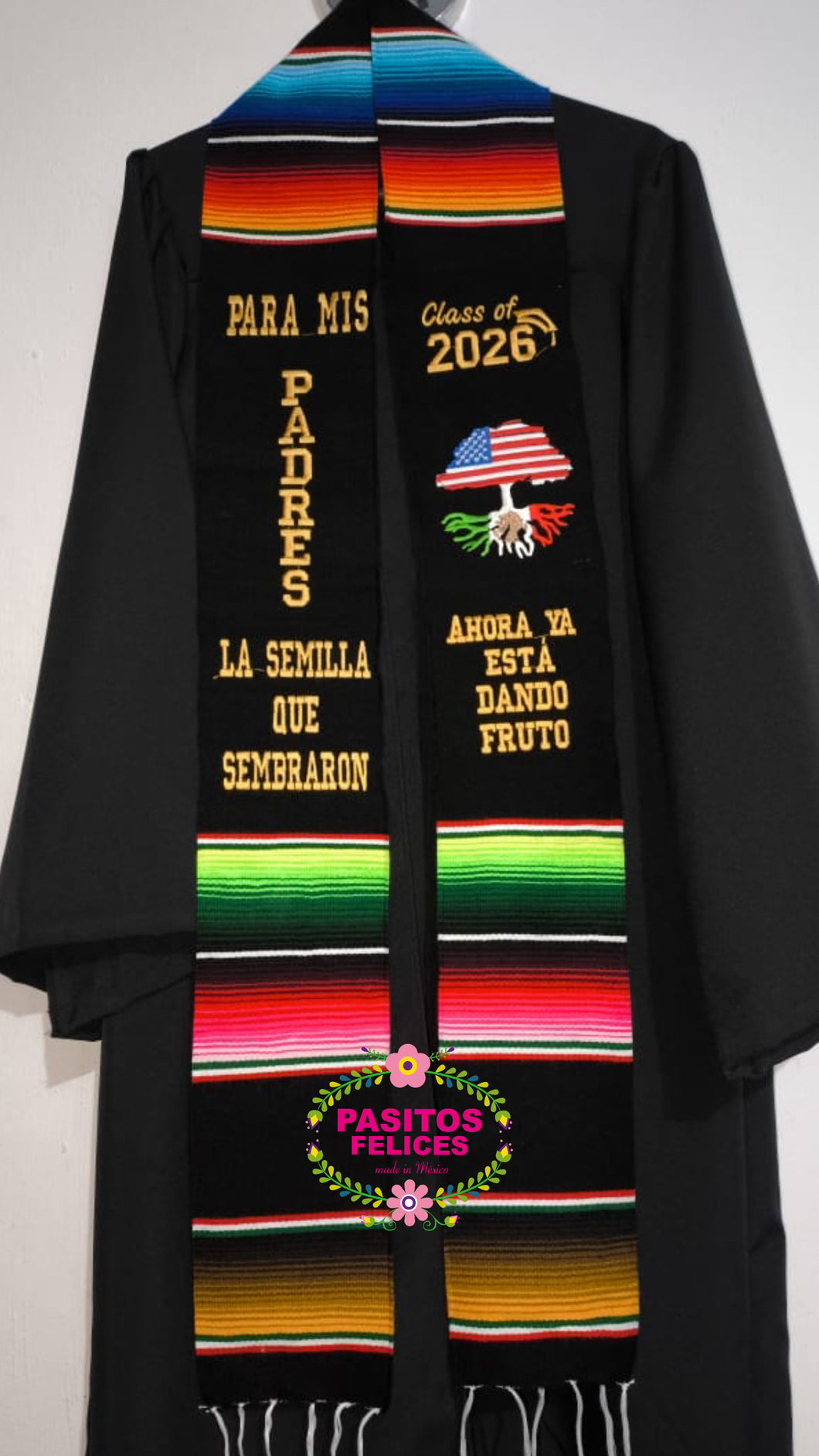 2026 Semilla - seed Black Graduation Stole Sarape Sash IN STOCK