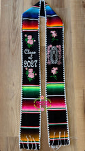 Cargar imagen en el visor de la galería, 2027 Virgen White Finish - Pink Roses Black Stole Sarape Sash IN STOCK
