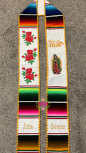 Cargar imagen en el visor de la galería, 2026 Virgen and Roses w/ gold border -  White Stole Sarape Sash
