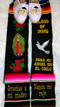 Cargar imagen en el visor de la galería, 2025* Dove Virgen Black Graduation stole Sarape Sash IN STOCK
