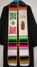 Cargar imagen en el visor de la galería, White Mexico Floral w virgen Graduation Stole Sarape Sash IN STOCK

