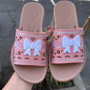 Pink Coquette Mexican White Bow Sandals