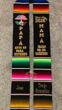 Cargar imagen en el visor de la galería, *2026* Papá Mama Gracias - Sacrifices Black Graduation Stole Sarape Sash IN STOCK
