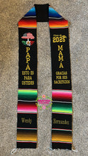 Cargar imagen en el visor de la galería, Papá Mama Gracias - Sacrifices Black Graduation Stole Sarape Sash In Stock
