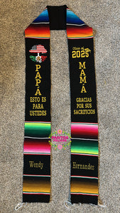 Papá Mama Gracias - Sacrifices Black Graduation Stole Sarape Sash In Stock
