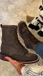 Botas Lacer - Chocolate Leather Tooled Boots