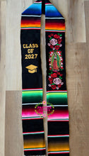 Cargar imagen en el visor de la galería, 2027 Virgen - Pink Red Roses Black Stole Sarape Sash IN STOCK

