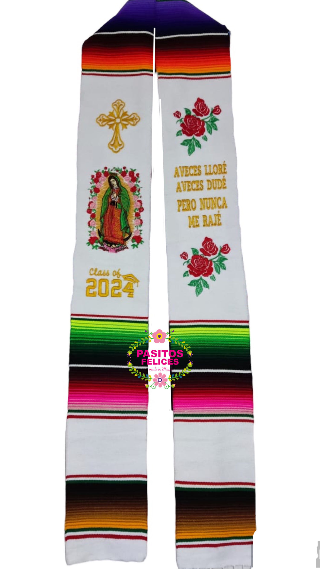 Aveces lloré - Cross White Graduation stole Sarape Sash SOLD OUT