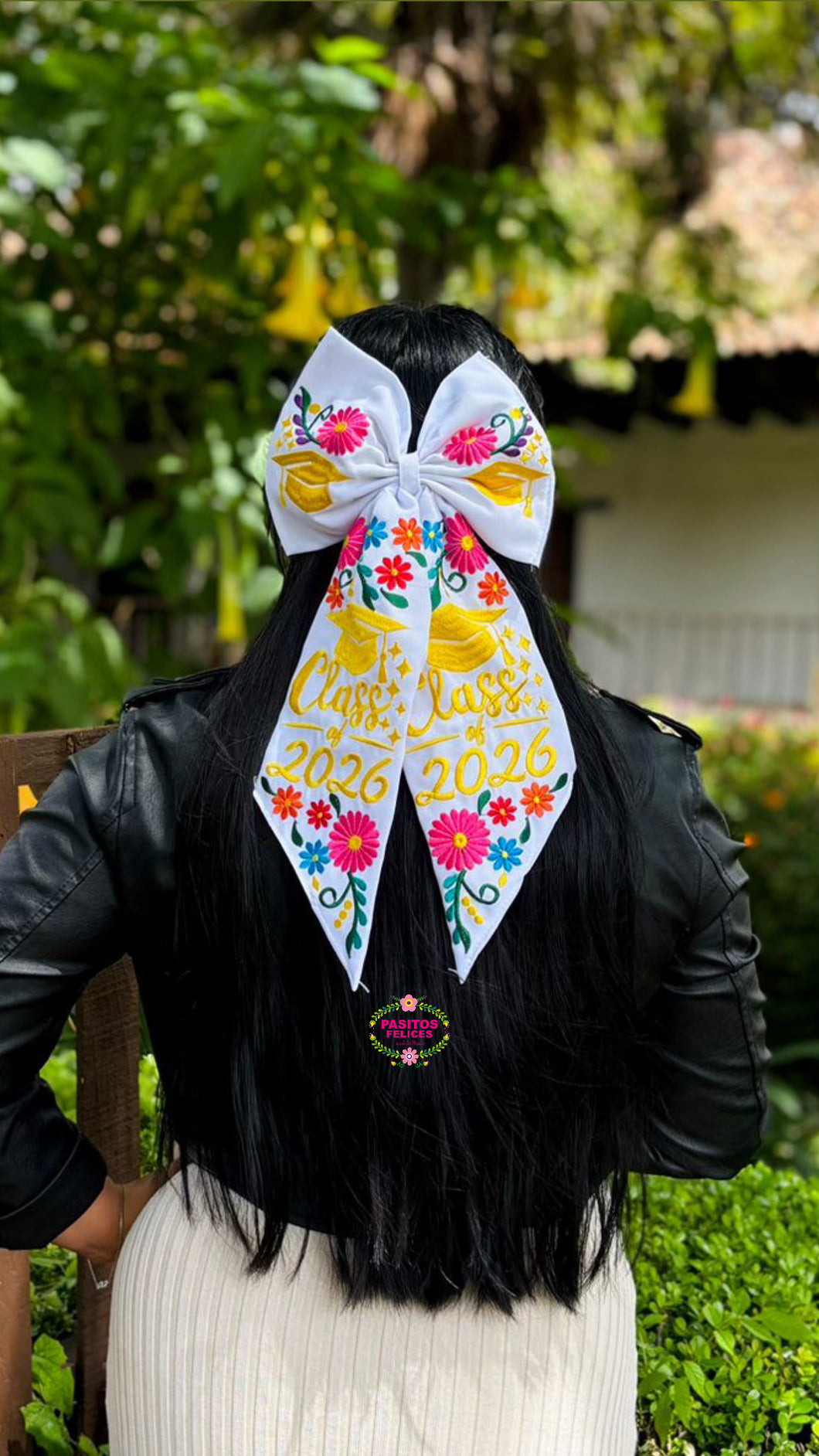 White Moño - Unique Embroidered Class of 2026 Bows IN STOCK