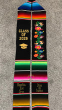 Cargar imagen en el visor de la galería, *2026* Black Floral Tulipán Graduation Stole Sarape Sash IN STOCK
