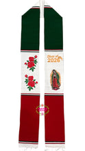 Cargar imagen en el visor de la galería, 2026* Virgen and Roses Mexico Graduation Stole (Tricolor) Sarape Sash IN STOCK
