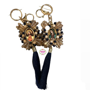 Sagrado Corazón con Virgencita - Sacred Heart w Virgin Mary Keychain and Car Blessing