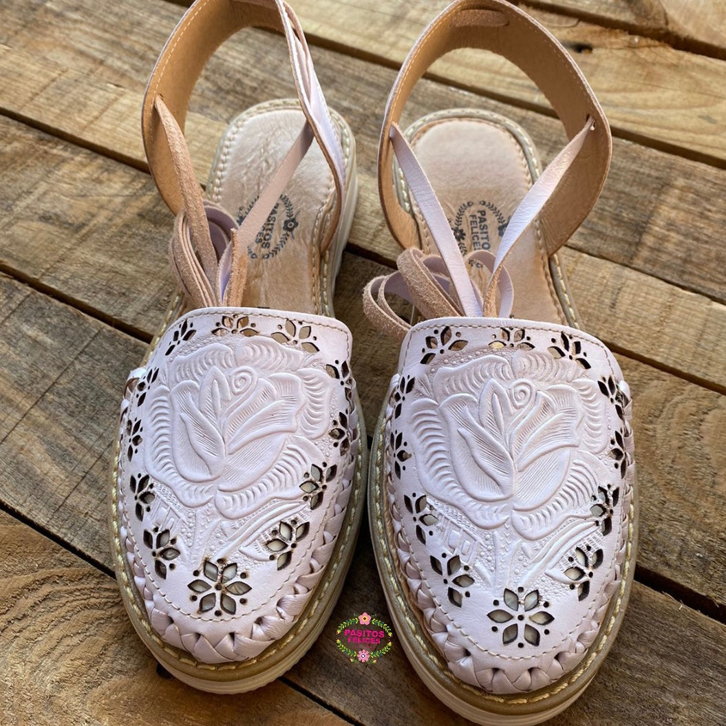 Rose Laser - White Tooled Lace Up