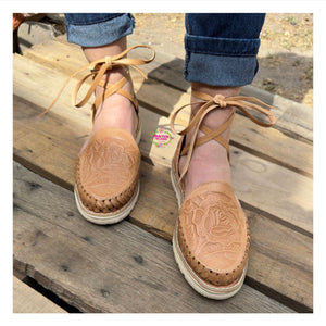 Mexico - Light Tan Tooled Lace Up