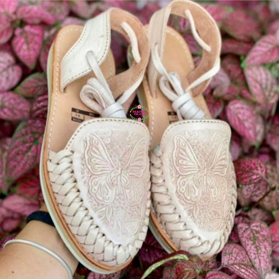 Natural Butterfly Tooled Lace Up