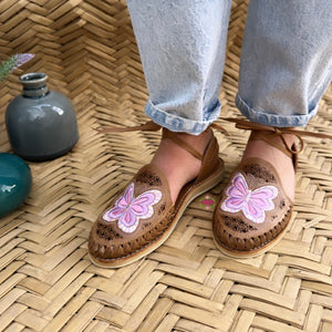 Laser butterfly Embroidered Lace Up Huaraches