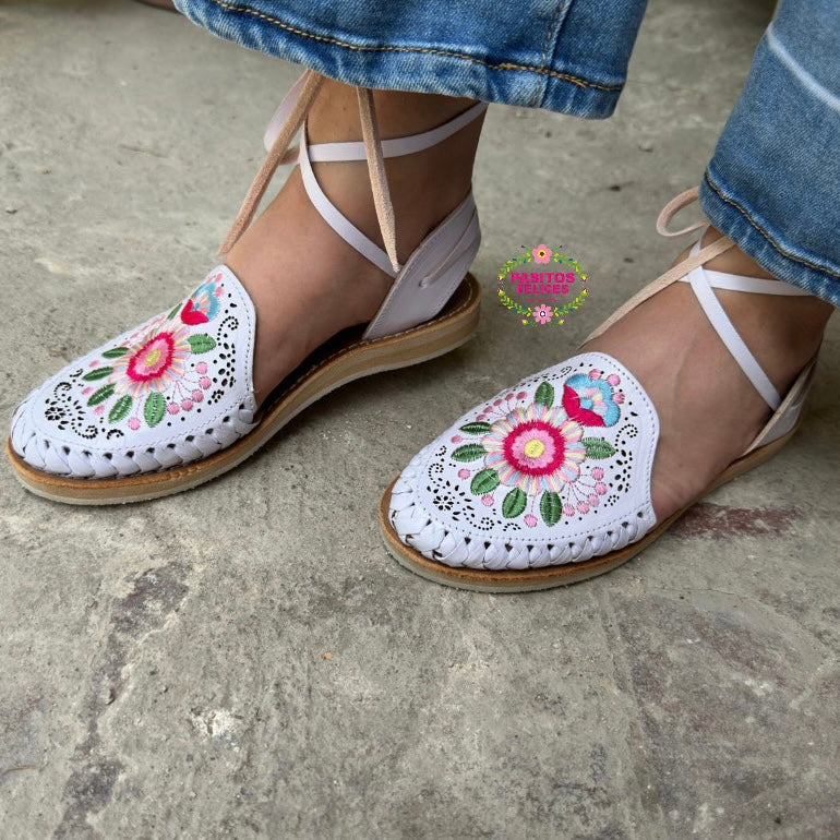Berenice Embroidered Lace Up Huaraches