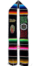 Cargar imagen en el visor de la galería, *2026* Virgen Black Mexico Floral w white finish - Black Graduation Stole Sarape Sash IN STOCK
