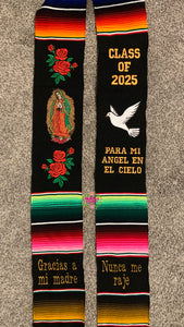 2025* Dove Virgen Black Graduation stole Sarape Sash IN STOCK