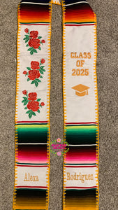 Roses White Graduation Stole Sarape Sash SOLD OUT