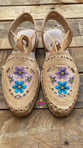 Flores Pastel - Embroidered Leather Lace Up Flats