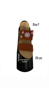 Evanya-  Tan Embroidered Economic Sandals