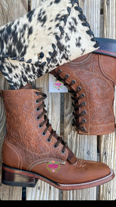 Botas Lacer - Tan Leather Laced Tooled Boots