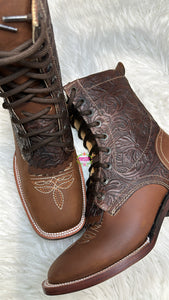 Botas Lacer - Tan Leather Laced Tooled Boots