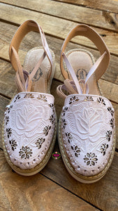 Rose Laser - White Tooled Lace Up