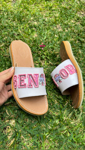 Pink Senior Sequin - White Sandal