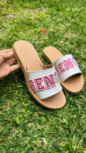 Pink Senior Sequin - White Sandal