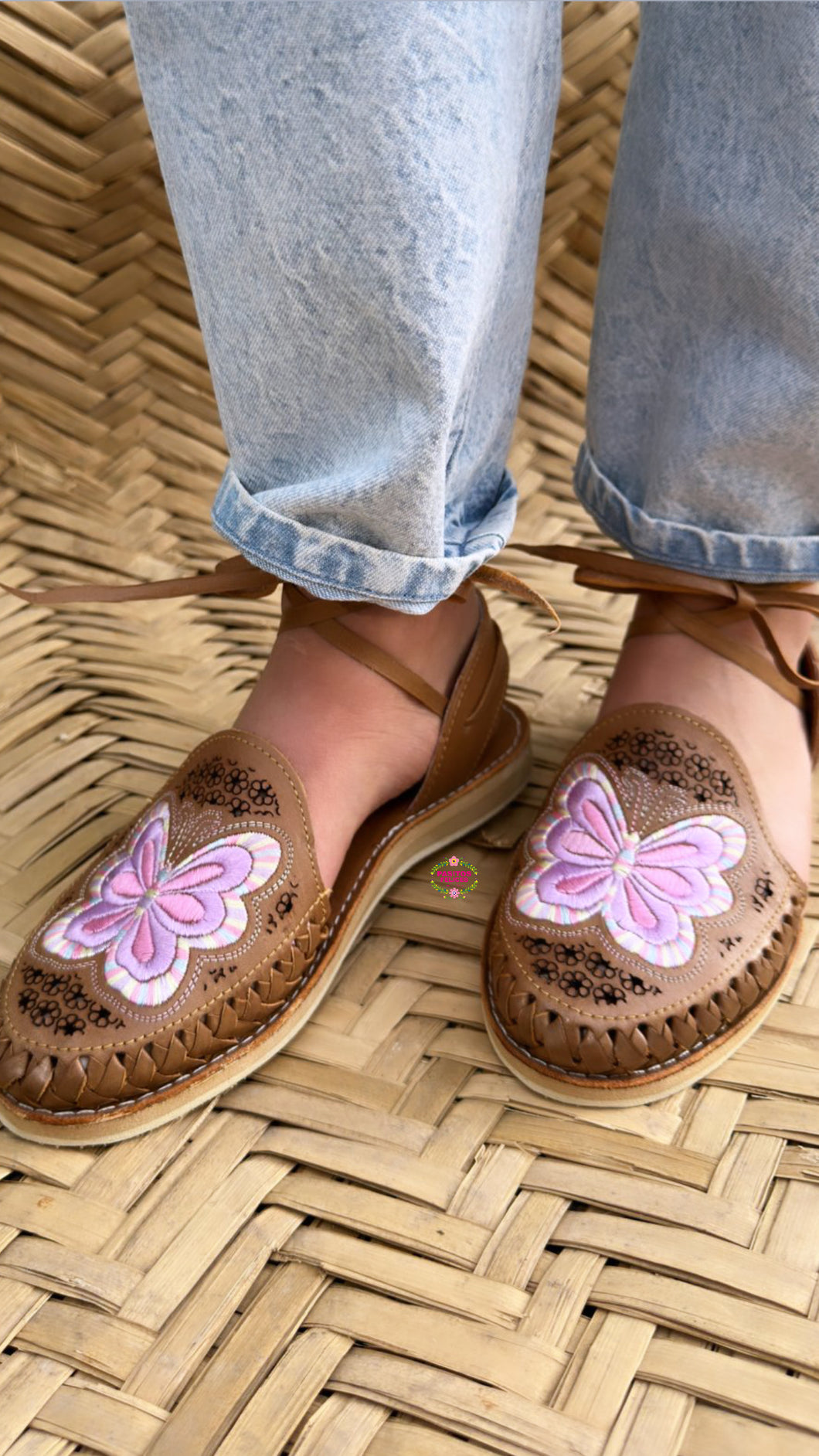 Laser butterfly Embroidered Lace Up Huaraches