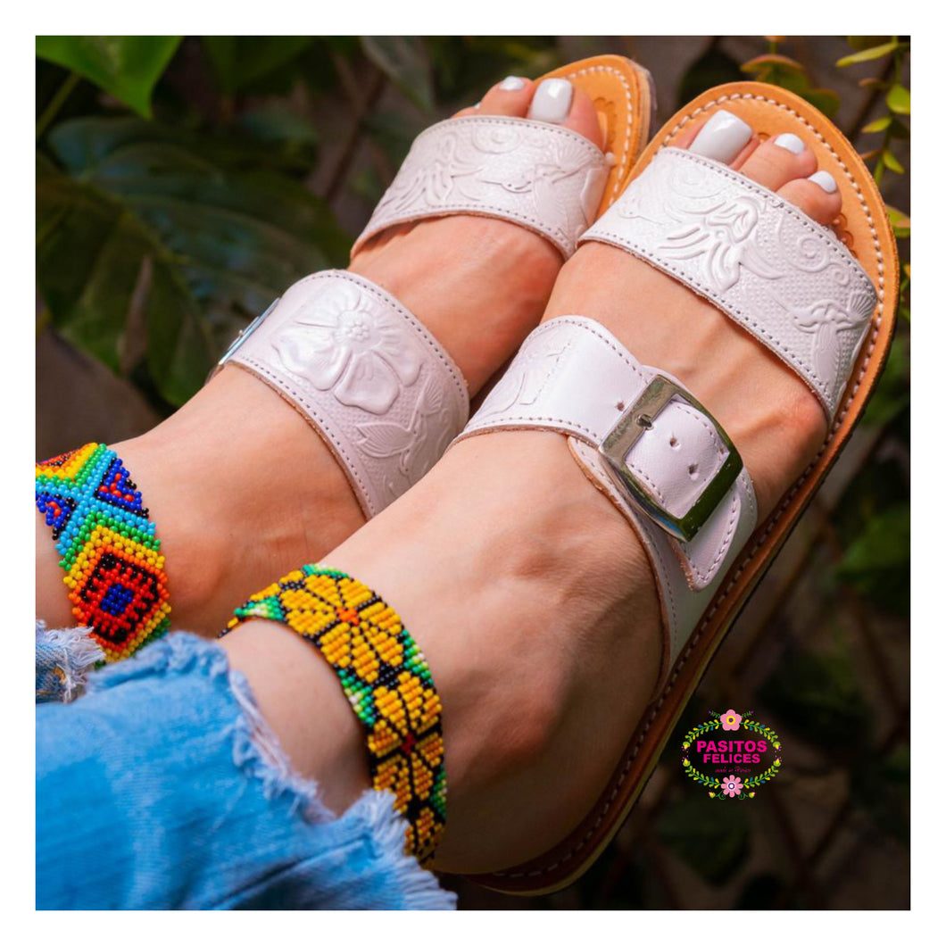 Acapulco - White tooled sandal