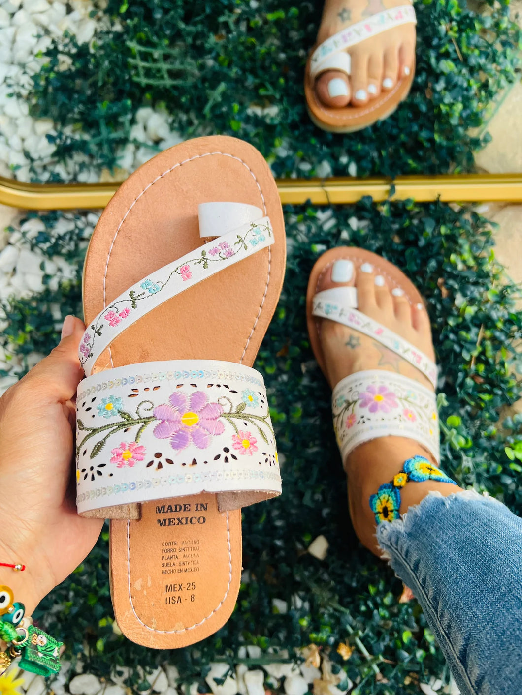 Catalina - Embroidered Sequin White Sandals