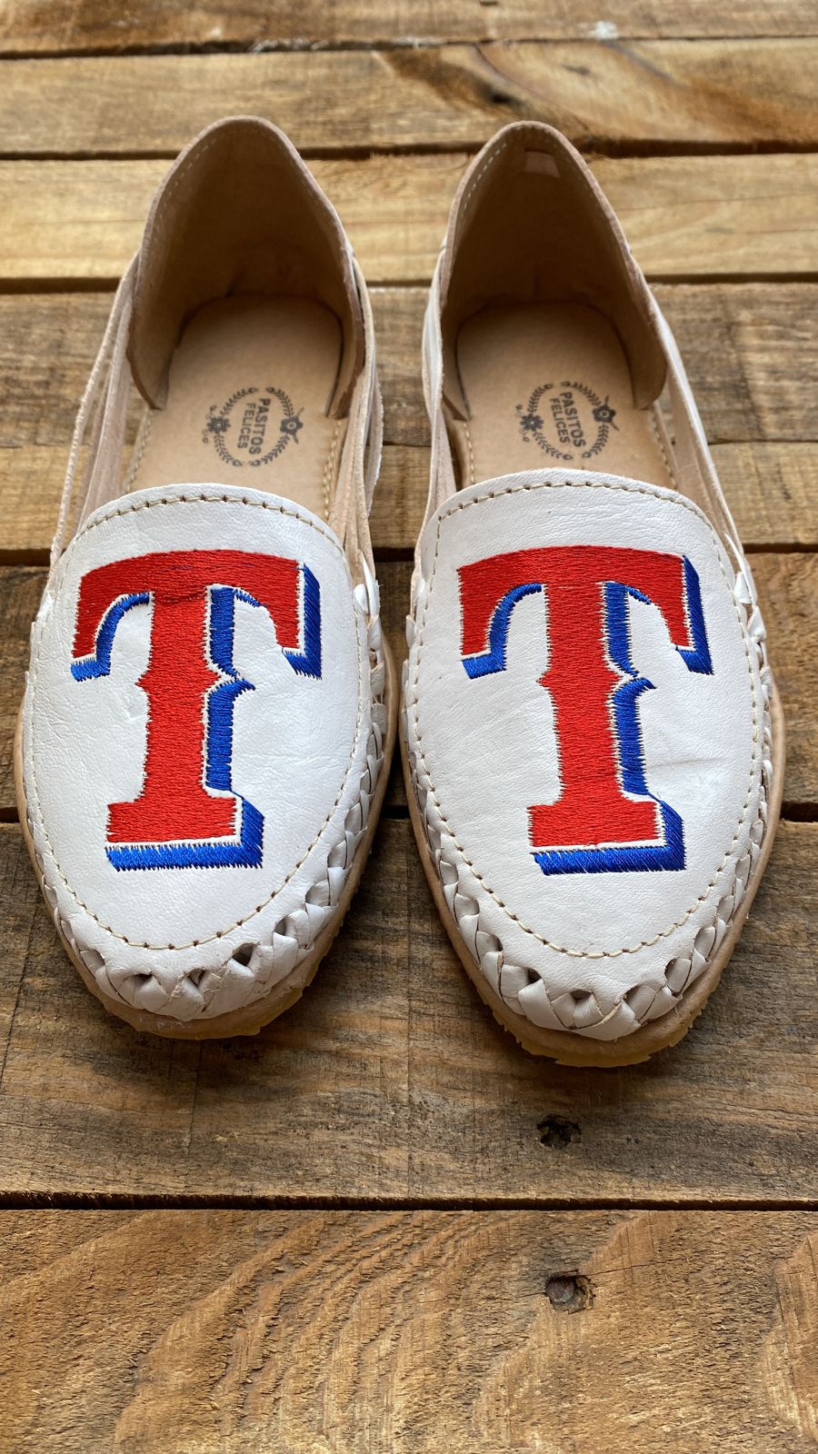 Rangers - White Leather Embroidered Flats