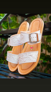 Acapulco - White tooled sandal