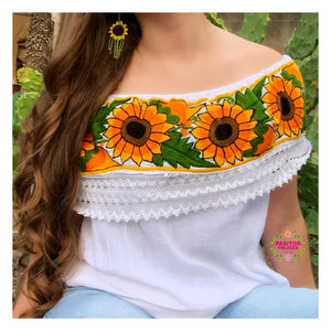 White sunflower off shoulder