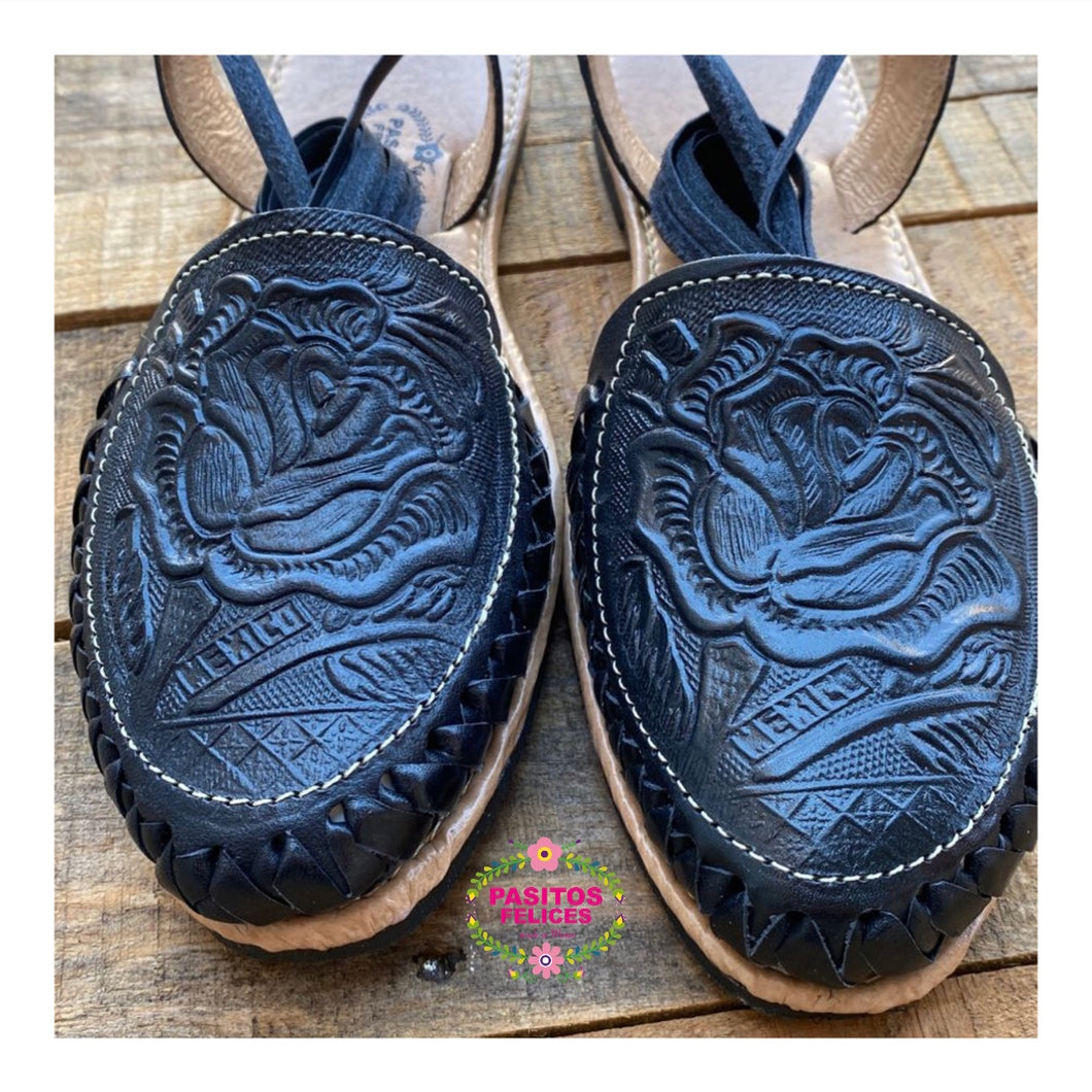 Mexico - Black Tooled lace up