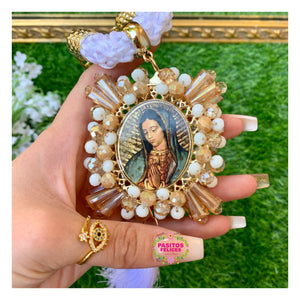 Sagrado Corazón con Virgencita - Sacred Heart w Virgin Mary Keychain and Car Blessing