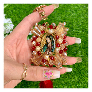 Sagrado Corazón con Virgencita - Sacred Heart w Virgin Mary Keychain and Car Blessing