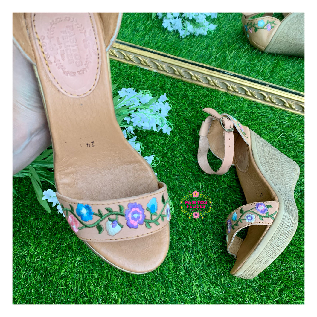 Tan Floral wedges