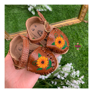 Embroidered Sunflower - Dark Tan Buckle