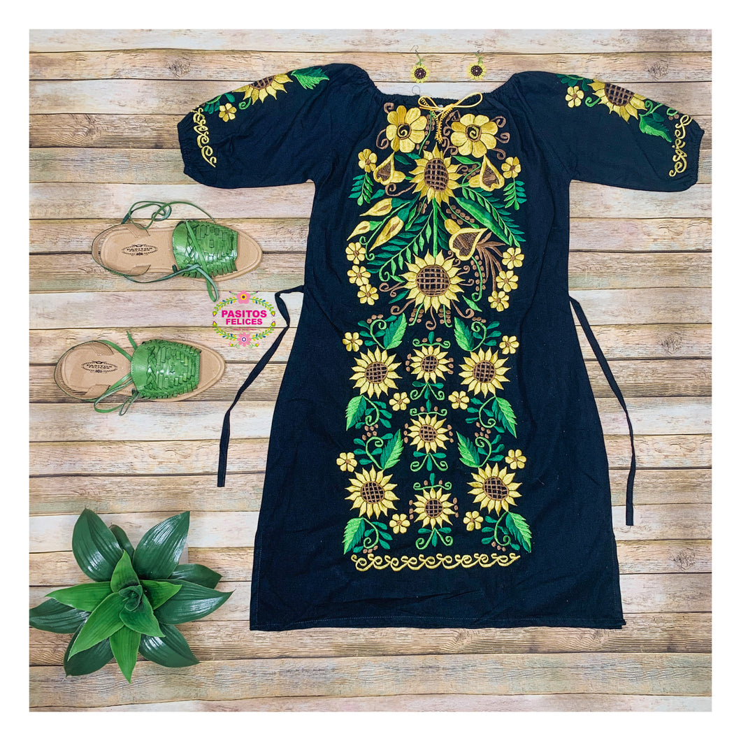 Black sunflower dress