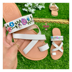 Primavera- White Embroidered Sandal